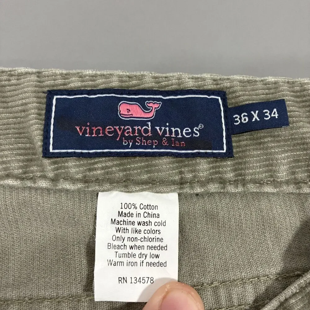 Vineyard Vines Men's W36 x L34 Green Straight Flat Front Cotton Corduroy Pants